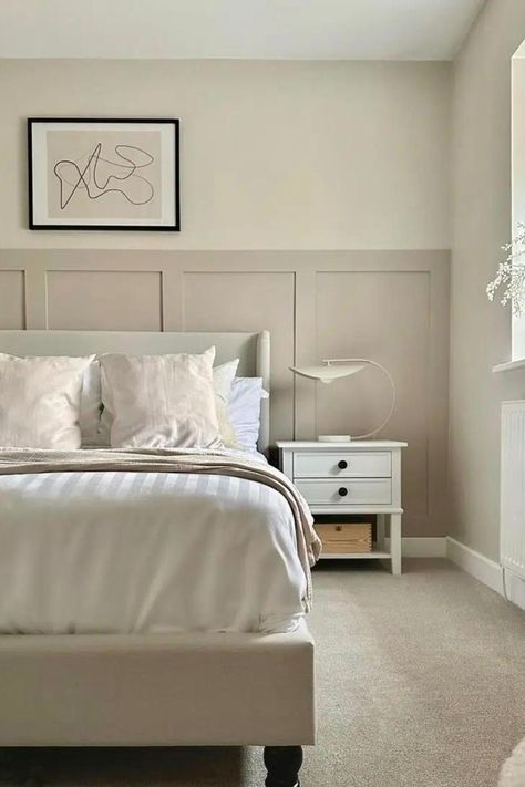 Bedroom Wall Panelling, Wall Panelling Ideas, Bedroom Cosy, Panelling Ideas, Downstairs Bedroom, Ugg Classic Mini Ii, Barefoot Dreams Blanket, Bedroom Styling, Neutral Bedrooms