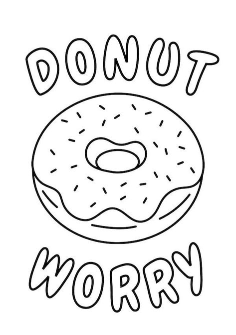 Simple Food Coloring Pages, Printable Coloring Pages For Adults Simple, Simple Coloring Pages For Adults, Easy Coloring Pages For Adults, Simple Colouring Pages, Funny Coloring Pages, Kawaii Donut, Donut Printable, Donut Coloring Page