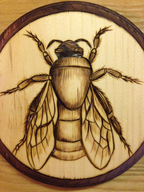 bee - pyrography on wood by Monica Moody Deer Stencil, Wood Burning Tips, Wood Burning Patterns Stencil, Wood Burning Stencils, Wood Burn Designs, Pyrography Patterns, Bee Designs, Woodburning Projects, Pyrography Art