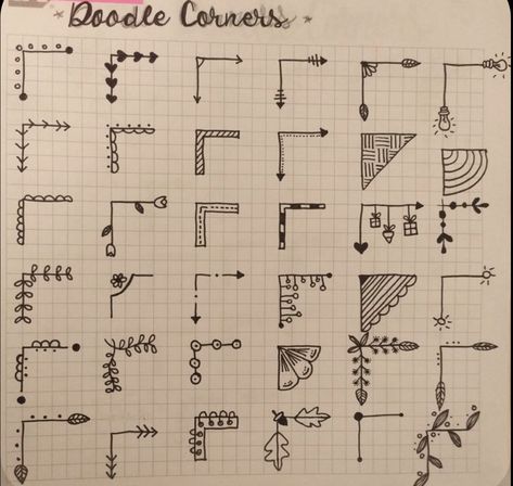 Doodle Corner Ideas, Bullet Journal Netflix, Corner Drawing, Fancy Fonts Alphabet, Fonts Handwriting Alphabet, Creating A Bullet Journal, Bullet Journal Banner, Bullet Journal Paper, Beautiful Lettering