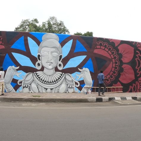 Indian street art mural graffiti Indian Street Art, Street Art Mural, Indian Theme, Cafe Wall Art, Street Wall Art, Street Painting, Indian Street, Mural Ideas, Buddha Painting