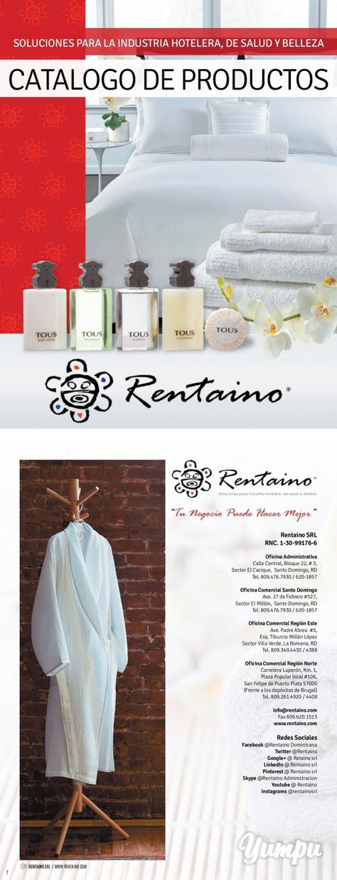 Catálogo de Productos para Hoteles - Rentaino - Magazine with 42 pages: Rentaino srl presenta a toda la industria hotelera su catálogo de productos como son toallas, ropa de cama, amenidades y mucho mas. Al final del catalogo podra ver algunas páginas que promocionan otros servicios que ofrecemos como son la fabricación personalizada de sus amenidades, renta de blancos, consulta e instalación de paneles solares, bordado y serigrafiado de sus blancos y mas. Ofrecemos crédito mediante contrato... Hotel Spa, Bathrooms, Hotel