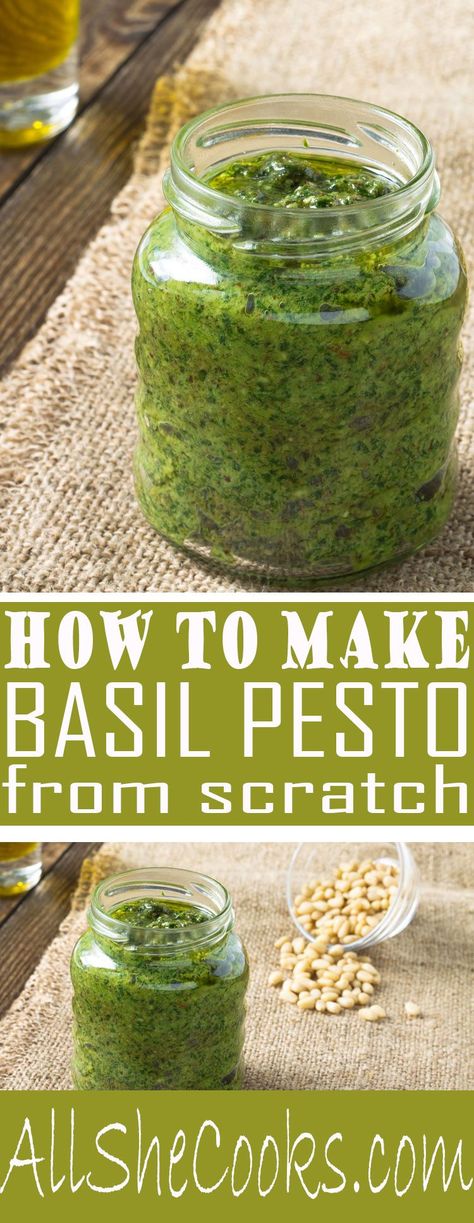 Learn how to make Basil Pesto from scratch. Pesto can be used in a wide variety of recipes to add fresh seasoning flavor, as well as being used on pasta, brushcetta, pizza and more. Pasta Garlic, Pesto Hummus, Basil Pesto Sauce, Pizza Appetizers, Basil Recipes, Herb Recipes, Garlic Olive Oil, Olive Oils, Pesto Recipe