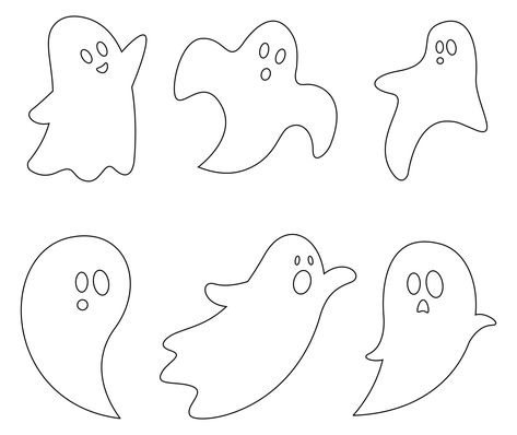 Halloween Art Templates, Halloween Diy Cutouts, Halloween Cutouts Template, Halloween Ghost Printables, Ghost Template For Kids, Halloween Cut And Paste Crafts, Ghost Print Out, Ghost Cut Out Template, Ghost Line Drawing