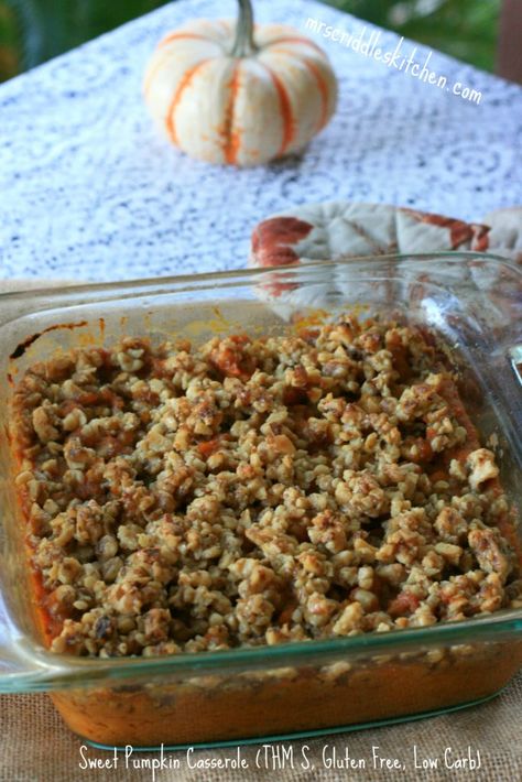 Gluten Free Sweet Potato Casserole, Keto Thanksgiving Recipes, Pumpkin Casserole, Trim Healthy Mama Dessert, Trim Healthy Recipes, Keto Thanksgiving, Gluten Free Sweet Potato, Trim Healthy Momma, Trim Healthy Mama Recipes