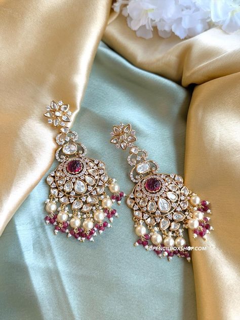 Earrings Kundan, Statement Earrings Wedding, American Diamond Necklaces, Oxidized Necklace, Types Of Earrings, Chandbali Earrings, Earrings Indian, Western Earrings, Kundan Earrings