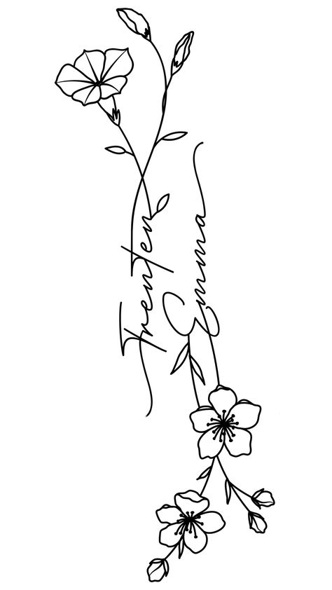 Niece Tattoo Ideas For Aunt, Kids Names Tattoos For Women, Birth Flower Name Tattoo, Flower Name Tattoo, Digital Tattoo Design, Niece Tattoo, Name Tattoo Design, Kid Name Tattoo, Arm Tats