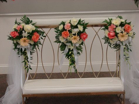 Wedding Kneeling Bench with Floral for Wedding Ceremony. Liberty Baptist Church Wedding Bench Decor, Floral For Wedding, Prayer Kneeler, Wedding Bench, Wedding Decorations Pictures, Church Altar Decorations, Church Wedding Decorations, Church Flower Arrangements, Wedding Altars