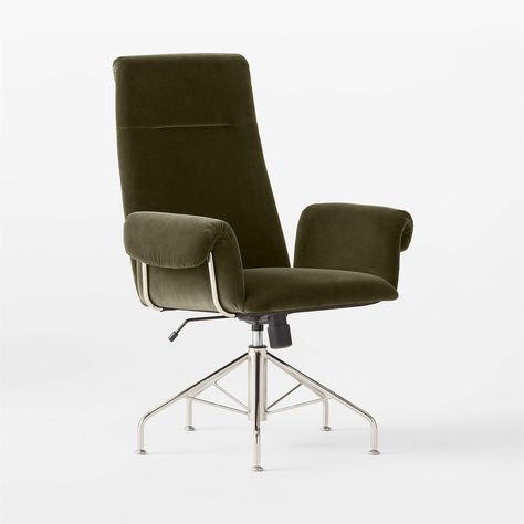 Saviti Modern Olive Velvet Desk Chair + Reviews | CB2 Velvet Desk Chair, Olive Velvet, Velvet Office Chair, Modern Office Chair, Conference Chairs, Tufted Sofa, Leather Office Chair, Executive Chair, White Velvet