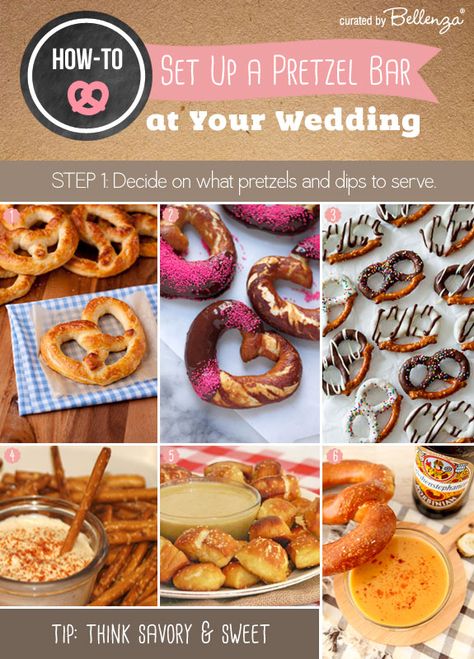 Pretzel display and favors Beer And Pretzel Party, Soft Pretzels At Wedding, Wedding Soft Pretzels, Pretzel Bites Bar Wedding, Pretzel Ideas Parties Food, Pretzel Table Wedding, Pretzel Bar At Wedding, Pretzel Station Wedding, Diy Pretzel Bar