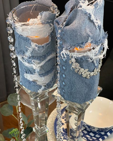 Auction Themes, Fall Feast, Denim And Pearls, Setting A Table, Cozy Brunch, Pearl Centerpiece, Denim Party, Diamond Centerpiece, Table Setting Ideas