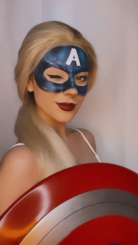 Super Hero Makeup, Captain America Makeup, Marvel Makeup, Superhero Makeup, Comic Makeup, Makeup Karakter, Girl Face Painting, Amazing Halloween Costumes, Captain America Costume