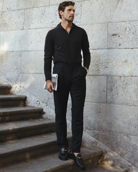 Casual Dress Outfit Men, Men’s All Black Dress Outfit, Black Outfit Men Casual Classy, All Black Dress Outfit, All Black Business Casual Outfits, October Fits, Classy Black Outfits, Mens Scarf Fashion, Christmas Choir