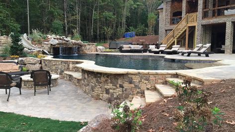 Freeform Pools Hillside Pool, Oberirdischer Pool, Inground Pool Landscaping, Pool And Patio, Aqua Design, Dream Backyard Pool, Freeform Pools, Pools Backyard Inground, Sloped Backyard