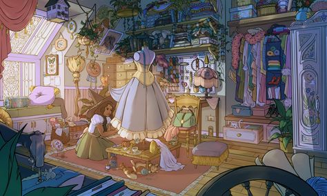 Seamstress Room, Anime House, Magical Room, Isometric Art, Location Inspiration, Fantasy City, Ipad Art, Modern Fantasy, Fantasy Art Landscapes