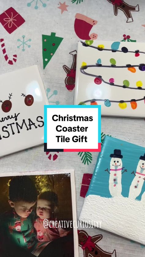 Make Your Day Christmas Fingerprint Coasters, Diy Christmas Coasters Kids, Fingerprint Painting, Handprint Painting, Coaster Tiles, Dish Towel Crafts, Fingerprint Crafts, Pick Up 4x4, String Of Lights