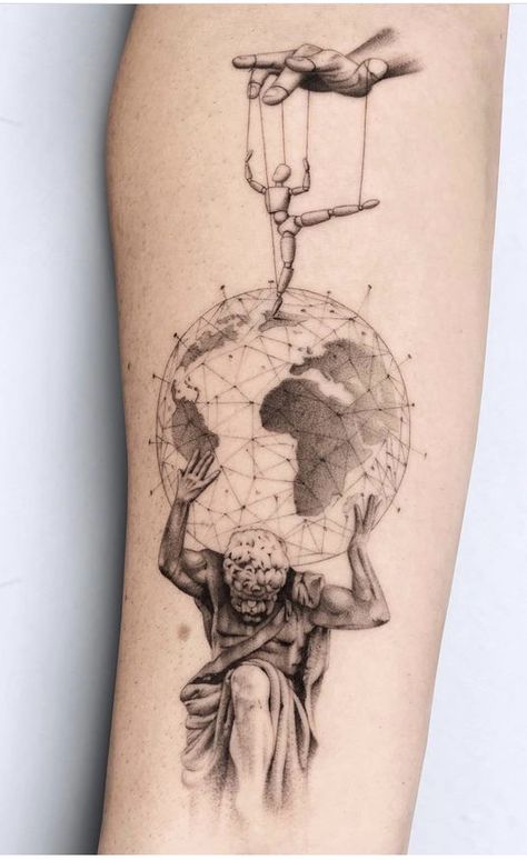 Sculpture Tattoo, Realistic Sculpture, Geometric Tattoo Sleeve Designs, Atlas Tattoo, Feminine Tattoo Sleeves, Insect Tattoo, Greek Mythology Tattoos, Cool Forearm Tattoos, Geometric Tattoo Design