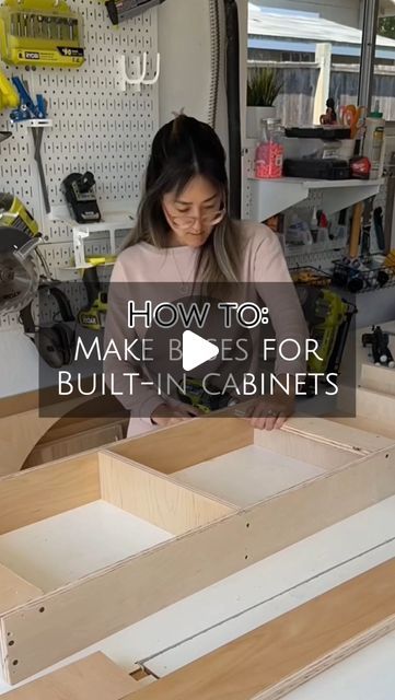 Natalie Park | DIY, Builds & Design on Instagram: "This is how I like to make my bases for built-in cabinets!   I learned how to do it this way from Jason at @bentswoodworking and I haven’t veered from it since. It’s pretty simple and uses extra plywood you may have laying around.   Making the bases separate from the cabinet itself makes it much easier to level the bases first and then secure to the studs in the wall. Then you can just plop your cabinet boxes on top and you know they will be level.   Making the upside down “L’s” for the ends of the base and the “T’s” for the middle where 2 cabinets meet up allows for you to secure your cabinets directly down into the base with a few cabinet screws.  Again with all things, there’s a million ways to execute the same thing, so pick what you p How To Make Cabinets, Wall Cabinets As Base Cabinets, Custom Built Cabinets, Kitchen Base Cabinets, Build A Frame, Frameless Cabinets, Mdf Cabinets, Plywood Boxes, Framed Cabinet