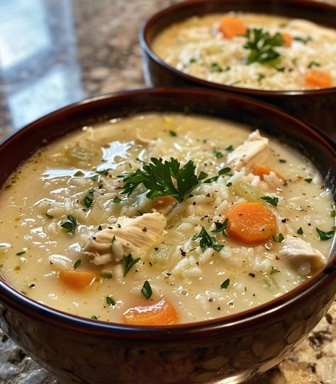 Creamy Chicken and Rice Soup Cream Of Chicken With Rice Soup, Cream Of Chicken Soup With Rice, Cheesy Chicken And Rice Soup, Chicken And Rice Soup Recipes, Creamy Chicken And Rice Soup, Poor Man Soup, Easy Chicken Soup, Creamy Chicken And Rice, Rice Soup Recipes