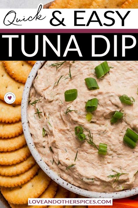 Creamy, flavorful tuna dip is the perfect appetizer for game day, parties or any gathering. It's easy to make, and it's sure to be a hit with everyone. Are you looking for an easy and delicious dip to serve at your next game-day party? Look no further than this creamy Tuna Dip recipe! Not only is it simple to make, but its light and refreshing flavor makes it a perfect snack or appetizer. | @loveandotherspices Smoked Tuna Dip, Tuna Appetizer, Tuna Dip, How To Make Tuna, Smoked Tuna, Cold Dip Recipes, Canned Tuna, Cream Cheese Dips, Dip Recipes Easy