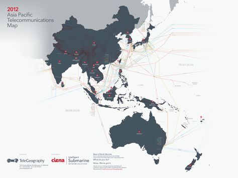 Asia Pacific Telecommunications Map by TeleGeography Data Visualization, Indian Ocean, Map, Art