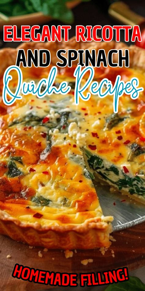 Elegant Ricotta and Spinach Quiche Spinach Mushroom Ricotta Quiche, Ricotta Cheese Quiche Recipes, Elegant Ricotta And Spinach Quiche, Ricotta Casserole Recipes, Spinach And Ricotta Quiche Recipes, Egg And Ricotta Recipes, Healthy Spinach Quiche Recipes, Spinach And Ricotta Quiche, Quiche Recipes Spinach Feta