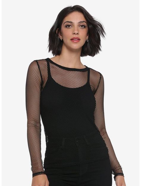 Fishnet Shirt, Fishnet Top, Black Fishnets, Plus Size Fits, Sweaters And Jeans, Girls Long Sleeve, The Thing, Hot Topic, Long Tops