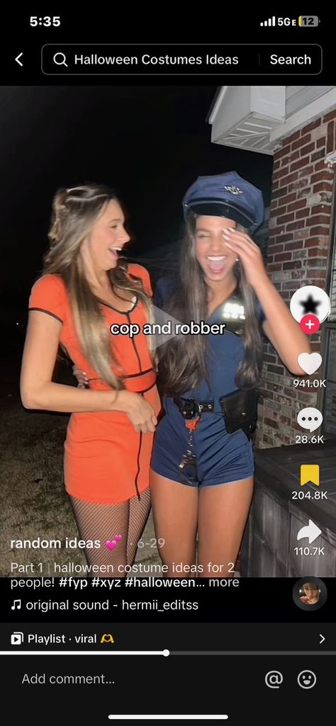 Cute Matching Halloween Costumes For Besties, Cops And Criminals Costume, Police And Firefighter Halloween Costume, Cop And Robber Costume Duo, Halloween Costumes Duo College, Cop Outfit Halloween, Cop Robber Halloween Costume, Duo Halloween Costumes Cops And Robbers, Cop And Firefighter Costume