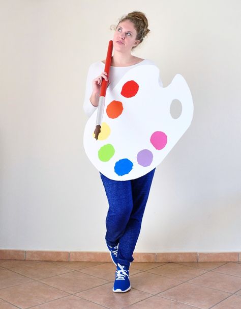 Easy DIY Painters Palette costume. Do it yourself. last minute Halloween costumes. artist Adult Face Painting, Diy Costumes Kids, Costumes Kids, Black Halloween Dress, Painters Palette, Art Outfits, Last Minute Halloween Costumes, Artist Palette, Pallet Painting