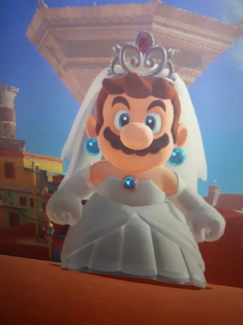 BEST COSTUME IN THE GAME XDDDDD (peachs wedding dress XD) Mario Wedding Dress, Peach Wedding Dress Mario, Mario In Wedding Dress, Luigi Dressed As Peach, Cute Video Game Characters, Princess Peach Wedding Dress, Mario Dress, Mario Wedding, Super Mario Peach