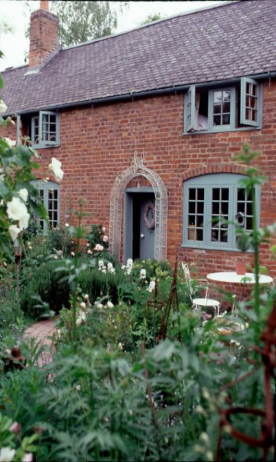 Debbie Johnson home owner of Powder Blue on Behance Brick Cottage, Cottage Windows, House Trim, Cottage Exterior, Country Cottage Decor, Red Brick House, Brick Exterior House, Dream Cottage, Blue Door