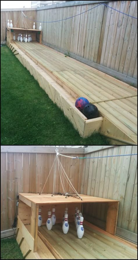 Diy Bowling, Backyard Games Kids, Bowling Lane, Pergola Diy, Geek House, Diy Playground, Outdoor Spa, Bowling Alley, Backyard Playground