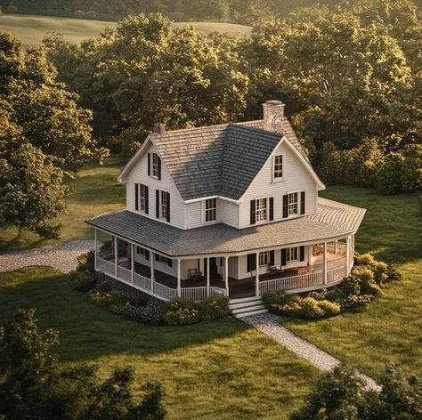 A Farmhouse with wraparound porch is my dream.. 😍🏠 - Farmhouse Gallery | Facebook House With Land, Dream House Aesthetic, Wraparound Porch, Farm Lifestyle, Dream Life House, Small Farmhouse, Model Railroading, Cottage Ideas, Dream House Rooms