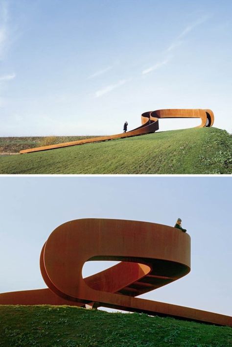 Elastic Perspective by NEXT Architecture, Circular stair to panoramic viewpoint, Mobius Strip Viewpoint Architecture, Circular Architecture, Land Architecture, Architecture Art Nouveau, Circular Stairs, Mobius Strip, Spanish Architecture, Pedestrian Bridge, Bridge Design