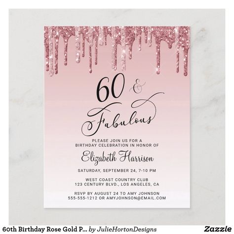 Budget Rose Gold Pink Glitter 60th Birthday Invite Birthday Party Budget, 50th Birthday Invite, Party Budget, Pink Birthday Party Invitations, 60th Birthday Party Invitations, 50th Birthday Party Invitations, Budget Party, Glitter Rose Gold, Birthday Party Design