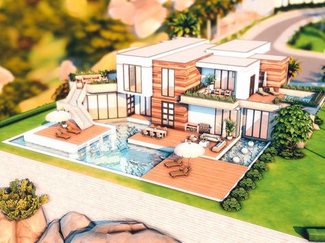 Modern Home Sims 4, Sims 4 Homes, Sims 4 Modern House, Big Modern Houses, Sims 4 City Living, Celebrity Mansions, Big Mansions, Ultra Modern Homes, Modern House Floor Plans