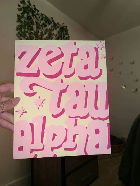 canvas Easy Painting Ideas On Canvas College, Zeta Tau Alpha Painting Canvases, Yellow Sorority Canvas, Zeta Canvas Ideas, Neutral Sorority Canvas, Canvas Sorority Painting, Zta Painting Canvases, Zeta Canvas Painting, Sigma Delta Tau Canvas