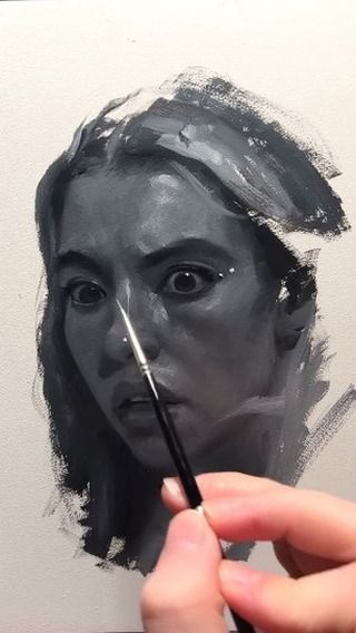 Portrait Painting Black And White, Black Art Reference, Andrew Cadima, Black And White Portrait Painting, Oil Painting Black And White, Portrait Palette, Portrait Art Painting, Gouache Portrait, Monochromatic Painting