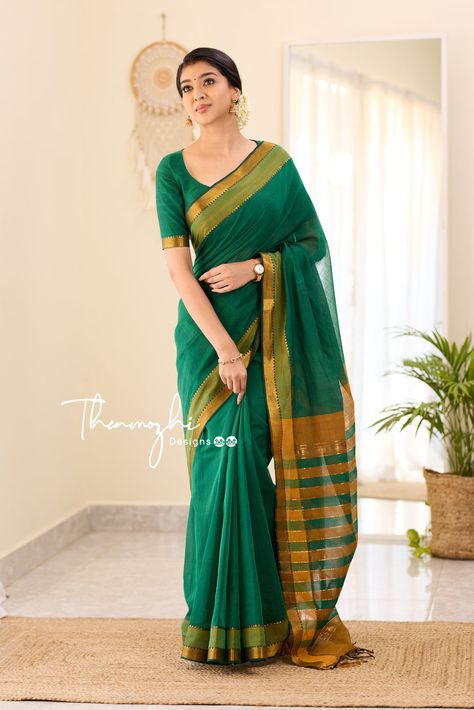 Green And Yellow Saree, Cotton Sarees Online, Indian Saree Blouse, Simple Sarees, Yellow Saree, Trendy Dress Outfits, Saree Models, Green Saree, Silk Cotton Sarees