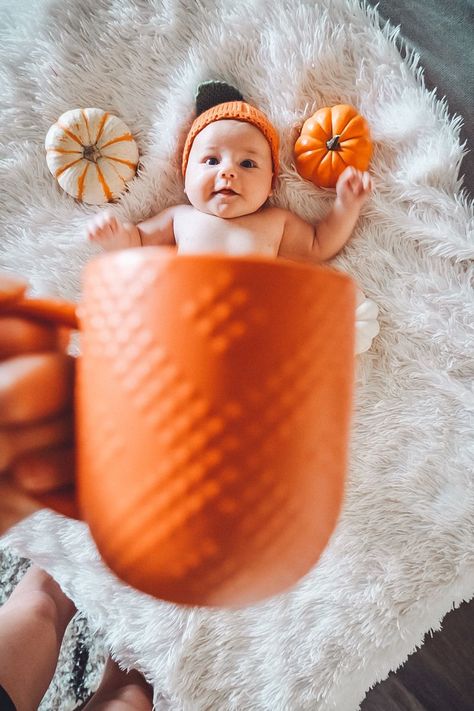 Photoshoot Ideas Oh My Gourd Baby Picture, Fall Photos For Baby, Candy Corn Baby Pictures, November Baby Monthly Pictures, Baby In Pumpkin Picture, Halloween Newborn Pictures, October Baby Photoshoot, 1 Month Old Photoshoot, Baby Thanksgiving Pictures