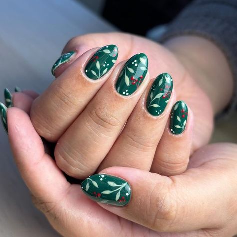 gelsbyjess on Instagram: "Starting the festive season with a mystery mani. Another Pinterest inspo set 🌲 Service: biab overlay + mystery mani (tier 3) Using all @j.a.d.e.u.k Eva, Anica, Fern, white gel paint" Sage Christmas Nails, Mix And Match Christmas Nails, Subtle Christmas Nails Green, Christmas Nails French Tip Mistletoe, Christmas Biab Nails, Biab Overlay, Green Present Nails, Subtle Christmas Nails, Gel Paint