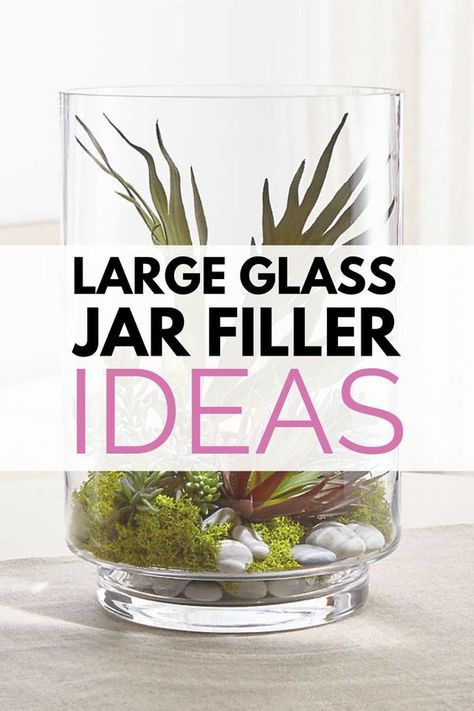 Clear Jar Decor, Glass Jar Filler Ideas, Large Glass Vase Decor, Ideas For Glass Jars, Jar Filler Ideas, Clear Vase Decor, Large Glass Candle Holders, Vase Filler Ideas, Apothecary Jars Decor