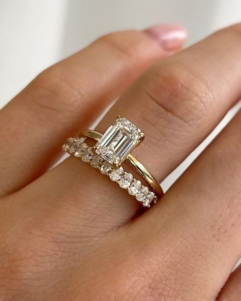 The Moissanite Company on Instagram: "Emerald Stacking | The classic emerald cut, elevated with modern and timeless ceremonial rings - which is your favourite? Swipe to stack… STACK 01 The Audrey Ring @cultured.clarity Lab Diamond 1.54ct Emerald Cut D Colour, VS1 Clarity. The Gia Ring 3x2mm Oval Brilliant Moissanite STACK 02 The Audrey Ring @cultured.clarity Lab Diamond 1.54ct Emerald Cut D Colour, VS1 Clarity. The Classic Statement Ring STACK 03 The Audrey Ring @cultured.clarity Lab Dia Diamond Wedding Bands With Emerald Cut Engagement Ring, Emerald Engagement Ring Stacked Bands, Square Emerald Engagement Ring, Emerald Ring With Gold Band, Emerald Engagement Ring With Band Wedding Set, Emerald Diamond Ring Stack, Emerald Ring Wedding Band, Oval Engagement Ring With Emerald Wedding Band, Emerald Engagement Ring Wedding Band