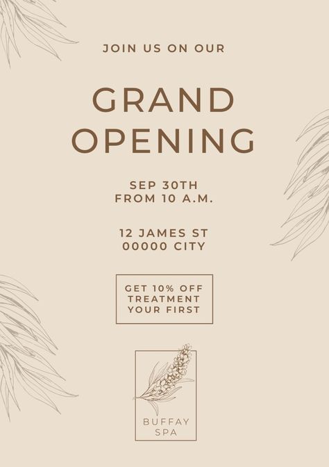 Spa Invitation Card, Opening Design Poster, Office Inauguration Invitation Card, Grand Opening Aesthetic, Office Opening Invitation Card Design, Cafe Opening Invitation, Grand Opening Invitation Card Design, New Opening Poster Design, Soft Opening Poster Design