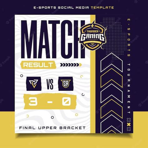 Match Results Poster, Gaming Banner Template, Template For Social Media, Sports Jersey Design, Gaming Posters, Sport Banner, Social Media Flyer, Sport Poster Design, Gaming Banner