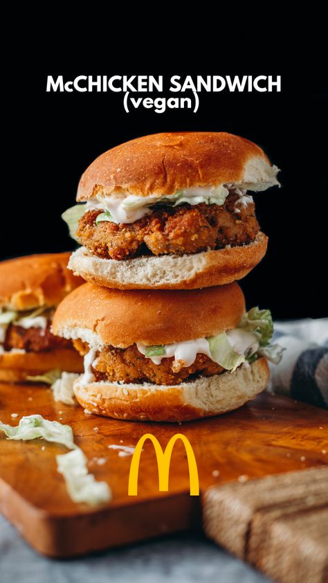 Vegan McChicken Sandwich (Copycat Recipe!) - Liv B. Vegan Mcdonalds, Vegan Fast Food, Vegan Mayo, Vegan Burger, Vegan Sandwich, Vegan Comfort Food, Sandwich Recipe, Copycat Recipe, Vegan Condiments