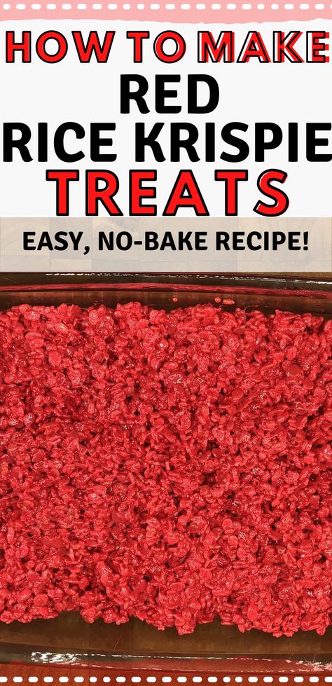 Did you know that Rice Krispie Treats can be made in multiple colors? They absolutely can. It opens up a whole world of dessert project ideas. This easy, no-bake red Rice Krispie Treat recipe is going to become one of your favorites.  #nobakedesserts #easydesserts #ricekrispietreats How To Color Rice Krispie Treats, Red Rice Crispy Treats, Colored Rice Krispie Treats, Red Rice Krispie Treats, Red Velvet Rice Krispie Treats, Red Snacks For Color Party, Rice Krispie Treats Variations, Hamburger Rice, Rice Crispy Squares