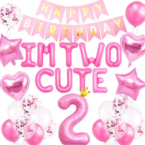 PRICES MAY VARY. Our Im Two Cute Party Supplies will make your party more interesting and immerse your family and guests in an unforgettable experience with value for money. Enjoy our Im Two Cute Birthday Decoration. Very suitable for summer party, 2nd birthday party! You will get: 1 x Im Two Cute letter balloons, 2 x pink star balloons, 2 x pink hearts balloon,1 x happy birthday banner， 30 x latex balloons, 1 x number 2 balloon. High-quality, strong and reusable. Beautiful, reusable, saving mon Toddler Girl 2nd Birthday Themes, Happy 2 Birthday Girl, 2nd Birthday Decoration Ideas At Home, 2nd Birthday Ideas For A Girl, Two Two Cute 2nd Birthday Party, Two Cute Birthday Party Theme, Baby Girl 2nd Birthday Ideas, Girls 2nd Birthday Themes, Happy 2nd Birthday Girl