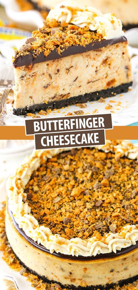 Butterfinger Dessert Recipes, Butterfinger Dessert, Butter Finger Dessert, Butterfinger Cheesecake, Recipes Banana, Pudding Cheesecake, Cream Cheesecake, Cake Cheesecake, Homemade Cheesecake