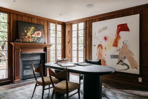 Reimagined 1937 English Tudor Lists for $4.59M in Los Angeles, California - Pricey Pads English Tudor Dining Room, Tudor Mansion, Lime Wash Walls, Limewash Walls, House Of Hackney Wallpaper, Paneled Library, Washing Walls, Tudor Style Homes, English Tudor